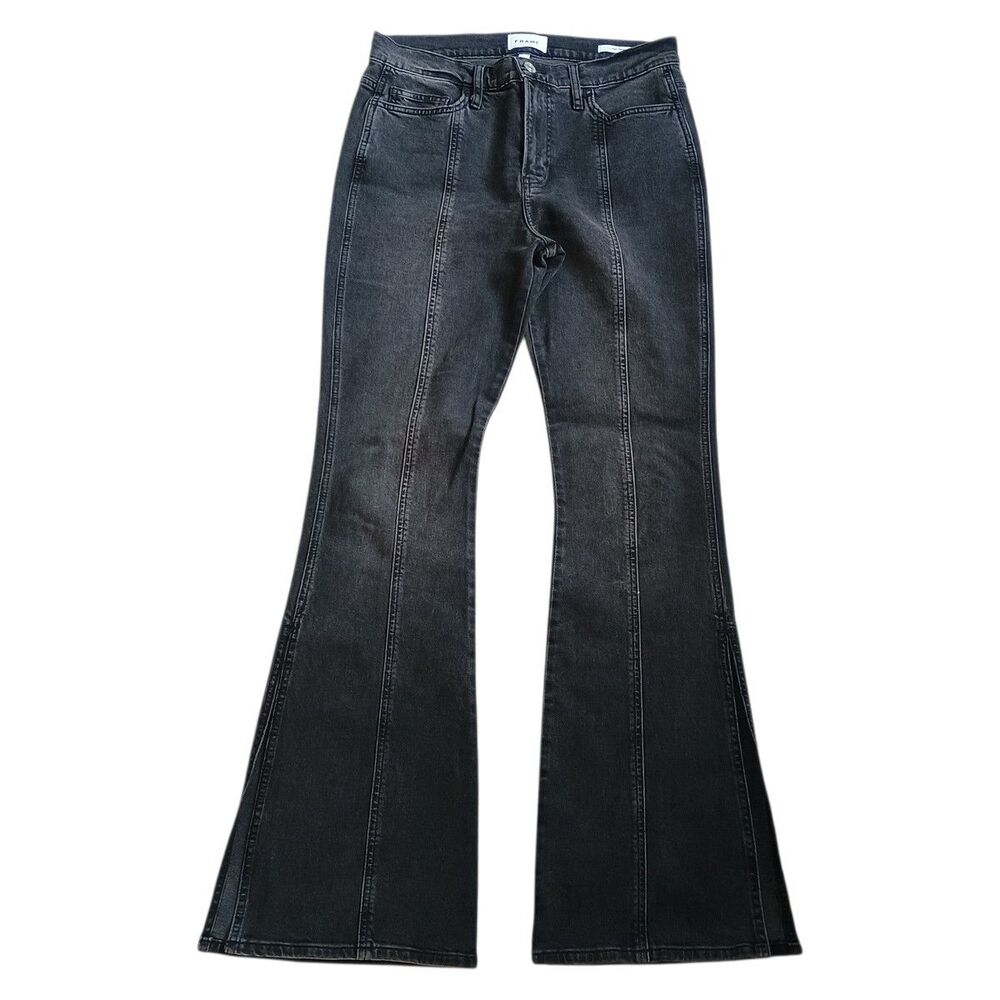 Frame Jeans Womens 29 Le High Flare Wide Leg Black Denim Stretch Side Slit 32x34